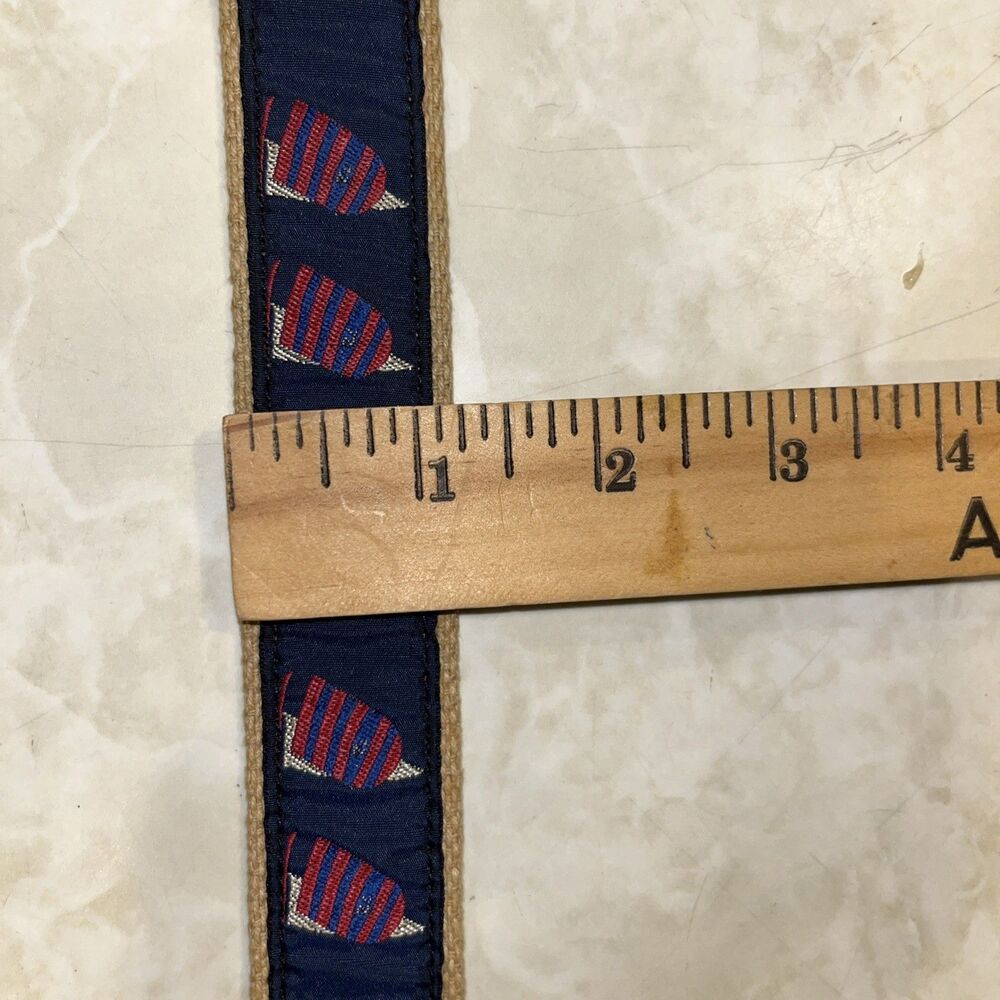 Embroidered Belt Sailboat Pattern Canvas Leather Brass Buckle Preppy Golf 28 - Picture 8 of 8